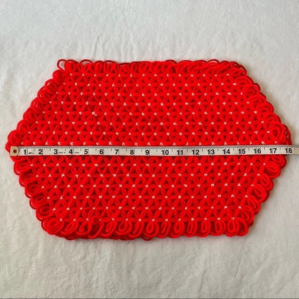 Vintage Crochet Neon Orange Red Placemats Set of 6